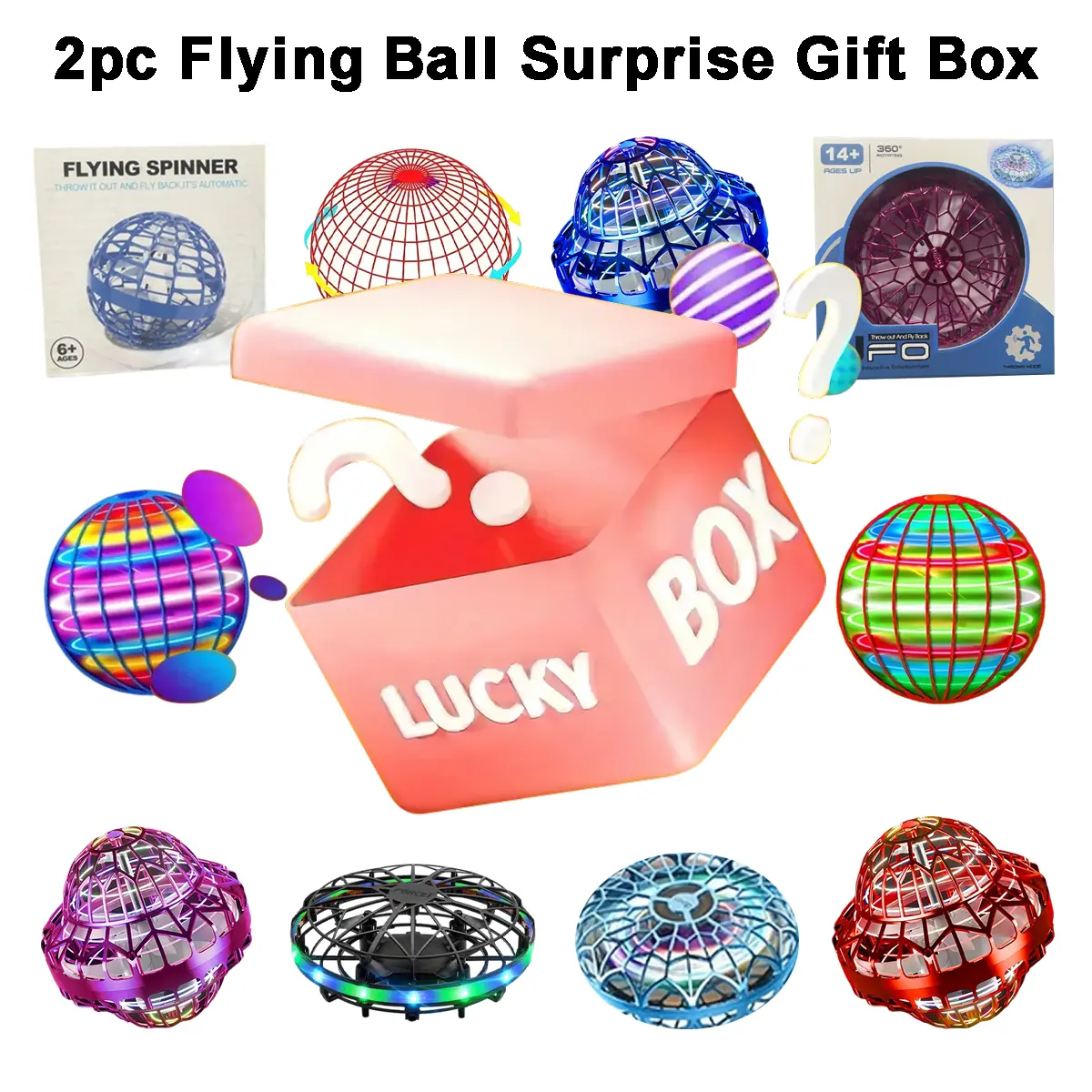 2PCS 100% Random Toy UFO Flying Ball Surprise Blind Box Flying Ball ,Upgraded Cosmic UFO Spaceship, Hand Operated Boomerang Hovering Ball, LED Lights Flying Spinning Mini Drone, Fantastic Cool Toys Christmas Gift For Boys And Girls
