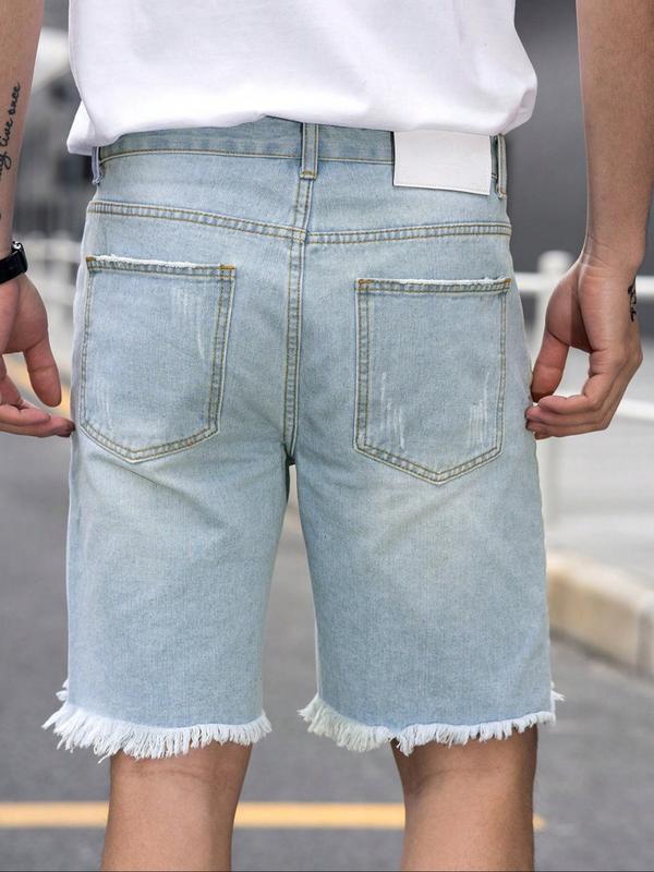Plus Size Men's Casual Fashion Straight Leg Jeans, Street Style Ripped Denim Shorts, Perfect for Summer Daily Wear