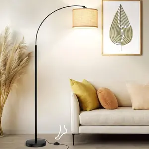 79'' Arc Floor Lamps for Living Room, Modern Standing Lamp with Adjustable Hanging Drum Shade, Tall Pole Lamp with Weighted Base & Edison E26 Socket