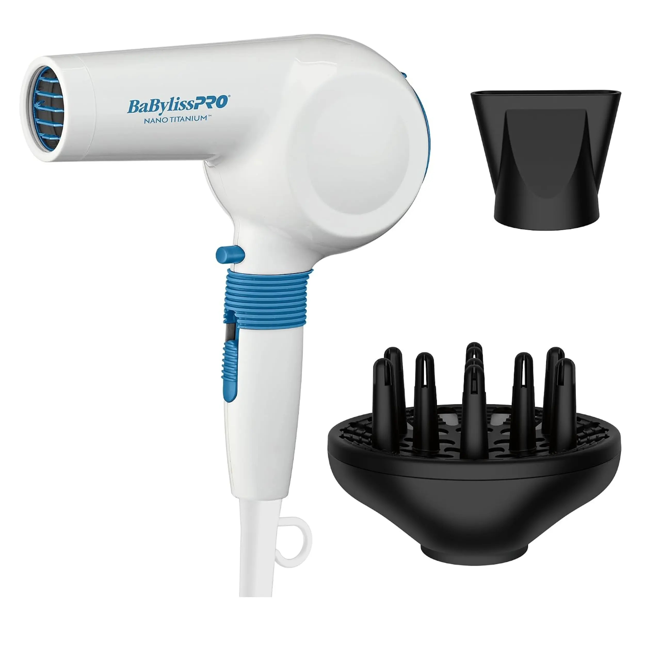 BaBylissPRO BNT250UC Nano Titanium Compact Midi Hair Dryer, 1000W Lightweight Travel Blow Dryer with Diffuser & Concentrator