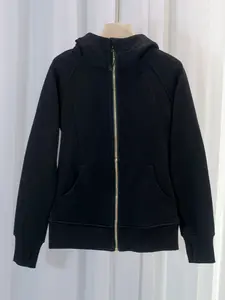 Women's Gold Zipper Hoodie Sweatshirt Long Sleeves, Fall Winter Warm Fleece Lined Thickened, Slim Fit Sporty Casual Hiking