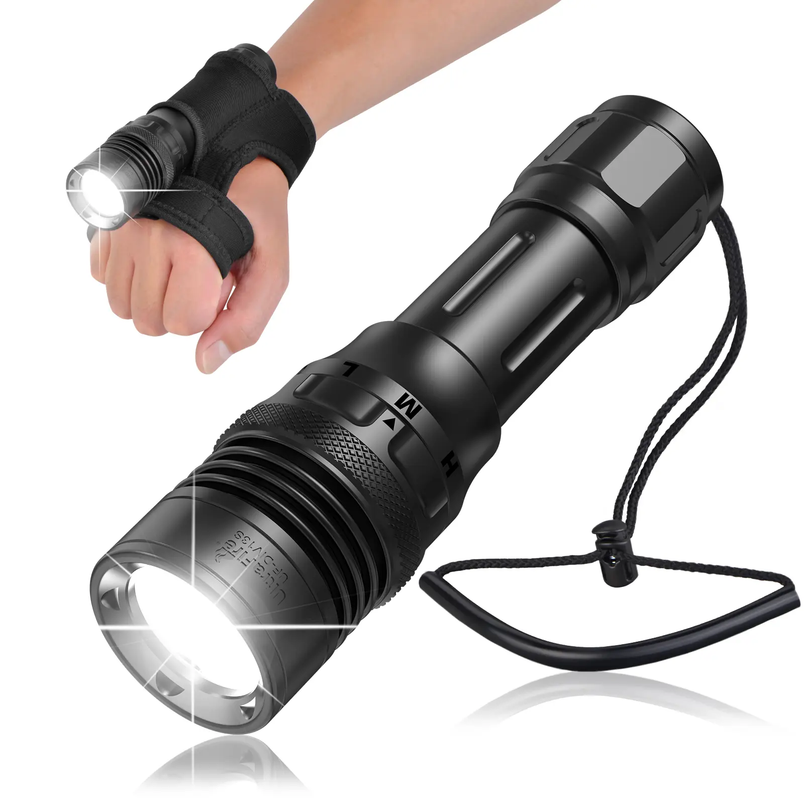 ultrafire UF-DIV13S Scuba Diving Flashlight for Adults, Professional Aluminum Body with 3350 Lumen Brightness, IPX8 100m Waterproof, Handheld Rechargeable Torch with Built-in Battery and Convenient Operation