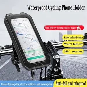 1 piece set of ABS material rotatable phone holder, suitable for bicycles and motorcycles; Fully enclosed waterproof, rainproof and shockproof design, with a touch screen protective shell, stable shock absorption, and reserved charging port; Compatible wi