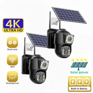 Solar Security Cameras for Home Security 4K Full HD Dual Lens 360° View PIR Alarm Color Night Vision 2.4G/5G WiFi Waterproof Outdoor Camera Wireless Solar Powered 2 Pack