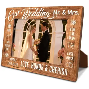 Rustic Wood Picture Frame, Our Wedding, Romantic Couples Picture Frame, Anniversary Decoration and Engagement Gifts for Couples Milestone, Wedding Gifts for Newlyweds Bride Groom 7.9*5.7inches
