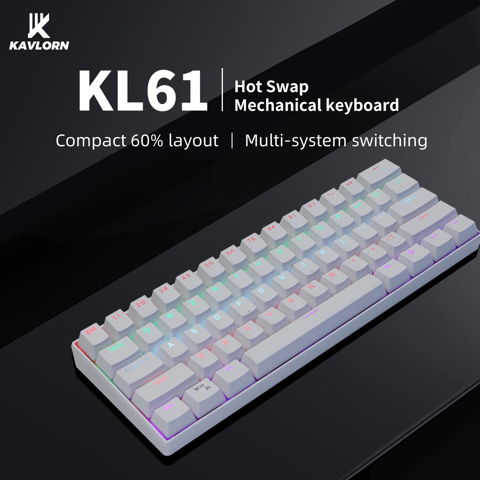 KAVLORN KL61 Hot Swappable 60% Mechanical Keyboard RGB PBT Keycaps Wired Gaming Keyboard For PC Mac