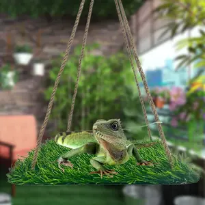 Portable Reptile Hammock Swing Stand, PP Grass Pad, Natural Hanging Bed for Iguanas, Leopard Geckos, Birds, Parrots, Easy to Carry