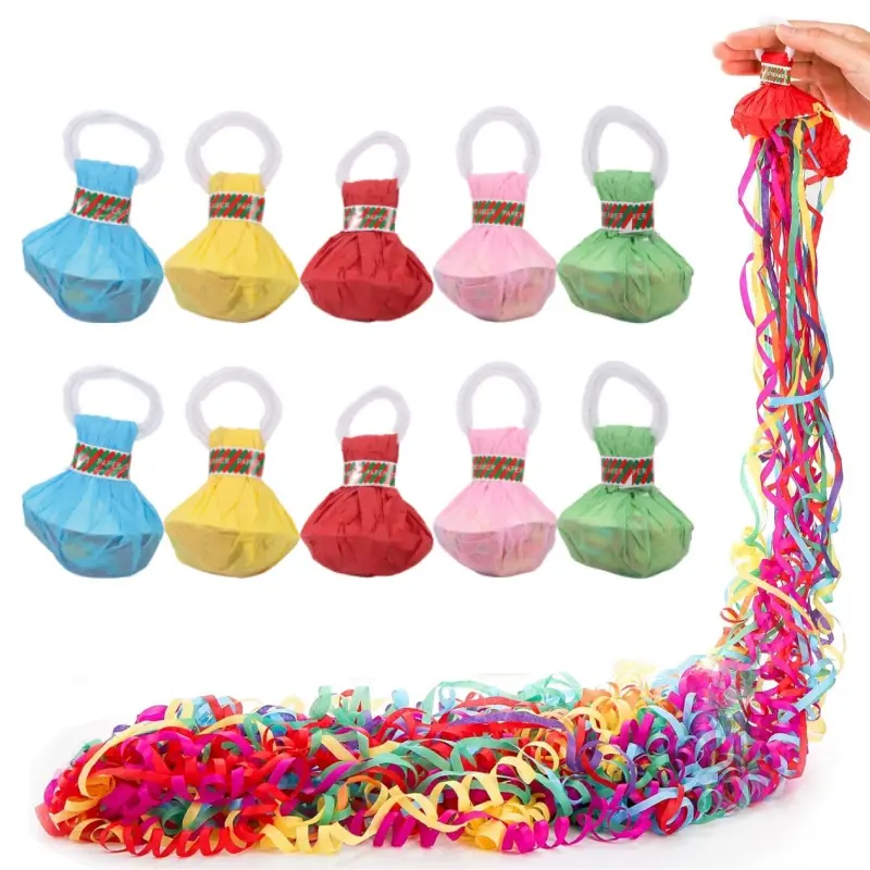 10pcs Colorful Hand Throw Paper Streamers Poppers, Safe No Cleanup Confetti Ribbon for Graduation Party, Wedding, 4th of July Holiday Supplies, Color Ribbon Poppers for Summer Party & Holiday Decor