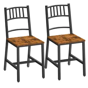 HOOBRO Wooden Dining Chairs with Metal Frame Set of 2, Dining Kitchen Chairs with Back, Easy to Assemble, Farmhouse Dining Chairs for Kitchen, Living Room, Rustic Brown and Black#springtok#SpringSale #BigSpringSale