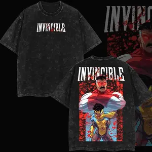 Superstyle Limited Omni-Man vs Mark Grayson Invincible War Comic Double Printed Oversize Lightweight Acid Washed Tee TV Series Graphic Tee T-Shirt HB8
