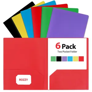 Plastic Folders with Pockets, 6 Pack Document Folders with Business Card Slot, 2 Pocket Folders Back to School Supplies for Kids, Office