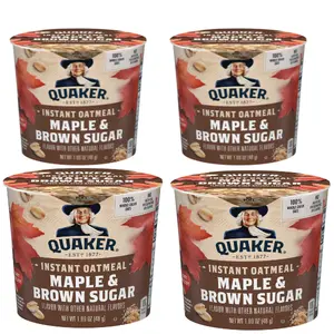 4 Count Quaker Maple & Brown Sugar Flavored Instant Oatmeal, 1.69 oz Cup