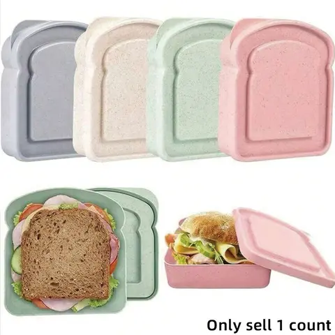 1pc Bento Box, Plastic Toast Shaped Food Storage Container With Lid, Reusable, Microwave And Dishwasher Friendly, Suitable For Family, Kitchen Supplies, Back To School, Snack & Meal Prep