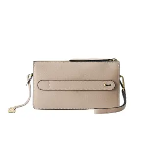 DANEAULT Pebbled Metro Clutch — The Lynne - Italian Leather Clutch for Women – RFID Protection – Detachable Wrist & Crossbody Strap – Compact & Versatile – Women’s Handbag - Ash