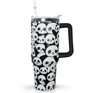 Ceovfoi 40 oz Panda Tumbler with lid and Straw, Panda Stainless Steel Cup Coffee Travel Mug, Panda Gifts for Girls, Panda Stuff Decor Accessories