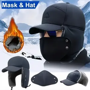 Warm Pilot-Style Fur Earmuff Face Mask Trapper Hat, Windproof & Cold-Resistant for Outdoor Use, Ideal for Skiing, Hunting, Cycling in Cold Weather, Rapper-Style Face Mask Hat
