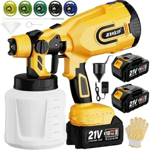 Sprayer Gun with Battery 2 X 4000mAh, Gun with 5 Copper Nozzles, 1200ML Containers, Sprayer for Painting Furniture Cabinets Fence Wall