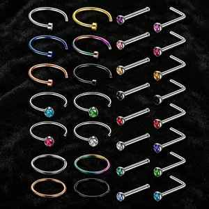 30-Piece Piercing Starter Set with Captive Bead Rings, Curved Barbells & L-Shaped Studs. Gem-accented styles are suitable for everyday gatherings and casual getaways, compatible with nose, septum and cartilage piercings.