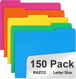 150 Pack 1/3 Cut Tab Colored File Folders, Letter Size File Folders with Tabs, Assorted 5 Colors for Office Classroom Use