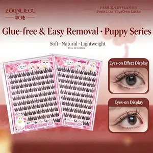 Large Capacity 100 Cluster False Eyelashes, No Glue Needed with Adhesive Strips, Zornljeol Innocent Dog Eyes, Dense Asian Lash Effect