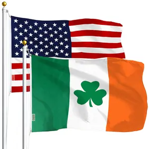 G128 Combo Pack: USA  3x5 Ft 75D Printed Stars & Irish Shamrock Flag 3x5 Ft 75D Printed