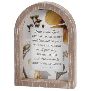 360 Stand Floral Print Arch Shape Dimensional Wood Framed Wall Art, "Trust In The Lord" Religious Home Decor, 9x13 In (Dicksons FRMA204)