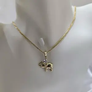 Cadena Finas 144 Unisex Gold Plated Elephant 257  Pendant Necklace with Sparkling Accent Stone