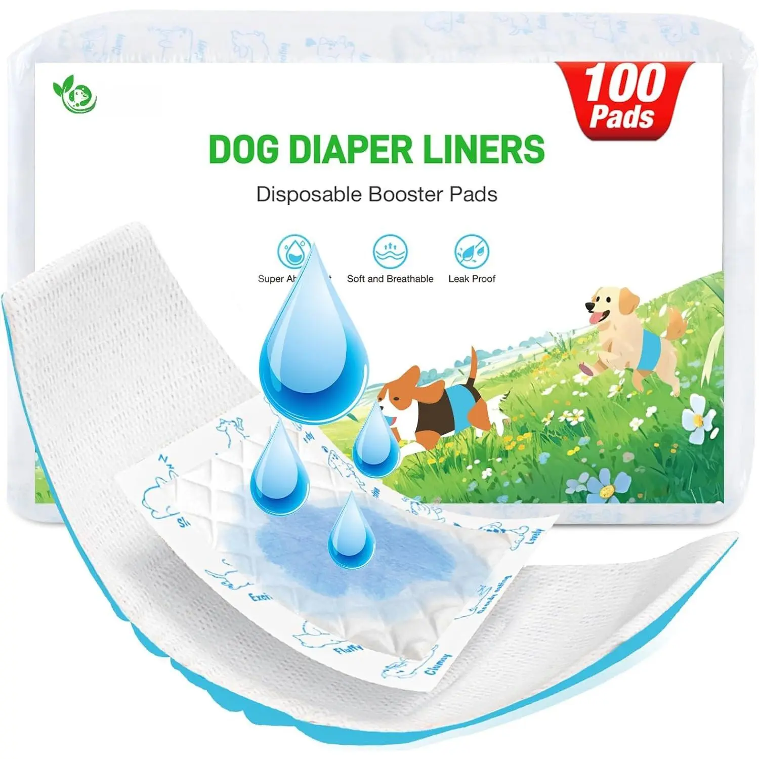 Diaper Liners Booster Pads, 100ct Disposable  Diapers Inserts Male Female for Washable Doggie  Bands Wraps Covers Period Panties(Regular)