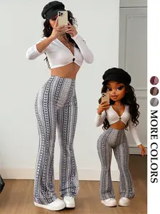 Women's All-Season High-Waist Zebra Stripe Bell Bottom Pants, Casual Fitted A-Type Long Pants for Fashionable Leisure Style