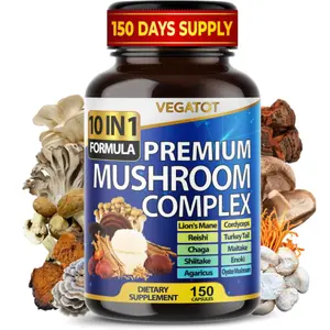 Vegatot Mushroom Complex Supplement, 10-in-1 Blend with Lion's Mane, Cordyceps, Reishi, Turkey Tail, Chaga, Maitake & Shiitake, Cognitive & Immune Wellness Support*, 150 Capsules, Non-GMO