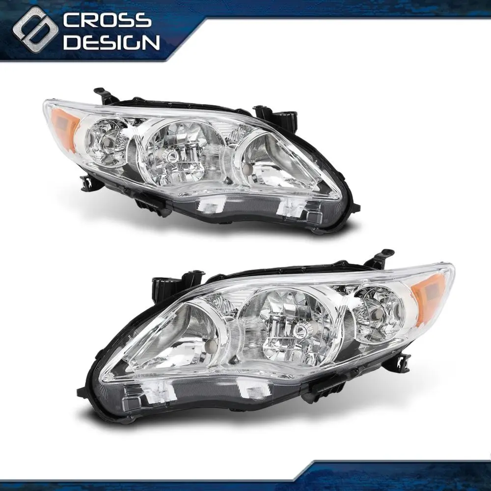 CROSSDESIGN Headlights Fit For 2011-2013 Toyota Corolla Headlamps Replacement Left & Right
