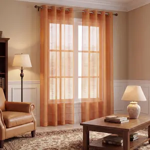Grommet Curtains - 2-Piece Solid Color Soft Bamboo Gauze Yarn Flat Weave Drapes, 52x90 In Grommet-Top Light Filtering Curtains for Bedroom, Hand Wash Only Room Decor L12