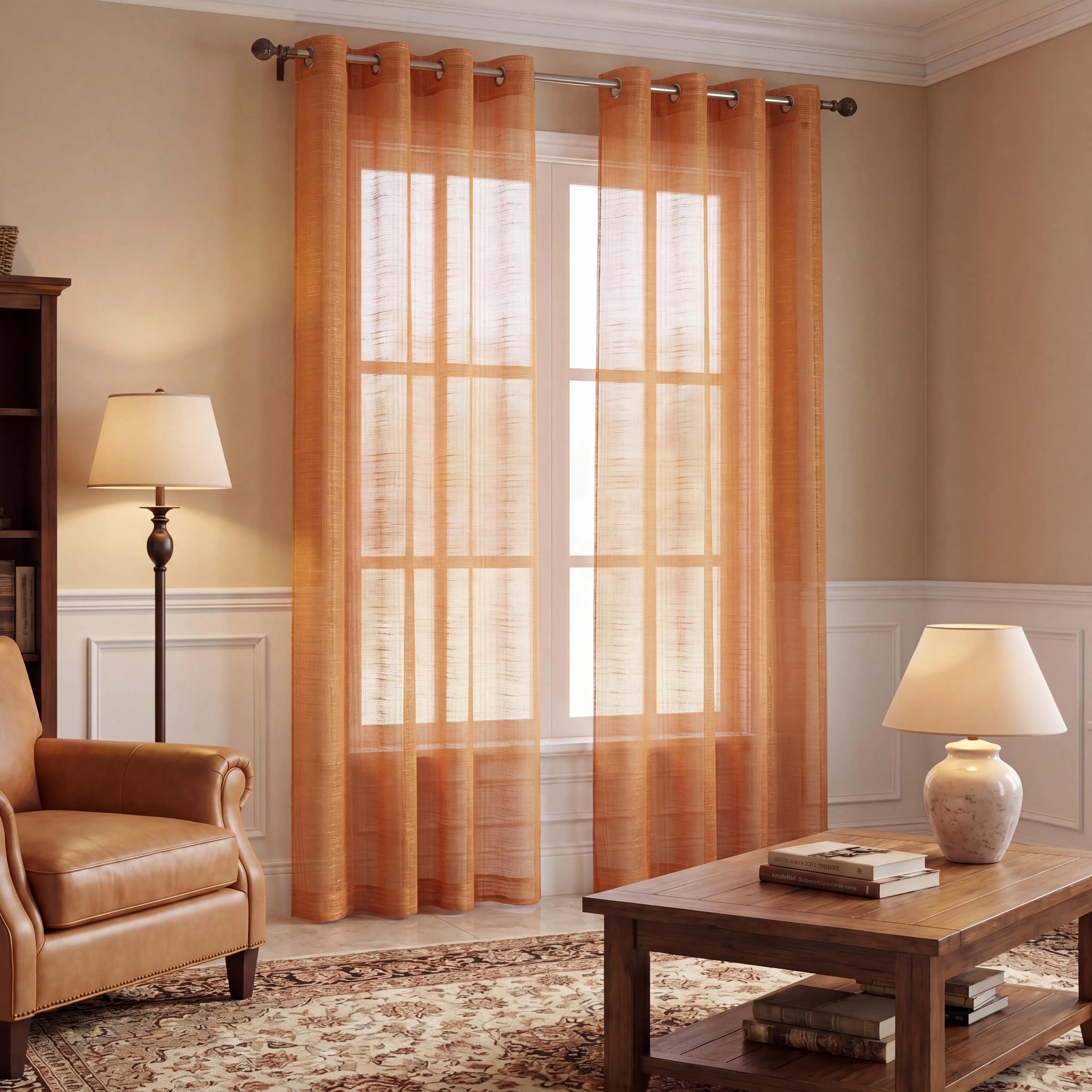Grommet Curtains - 2-Piece Solid Color Soft Bamboo Gauze Yarn Flat Weave Drapes, 52x90 In Grommet-Top Light Filtering Curtains for Bedroom, Hand Wash Only Room Decor L12