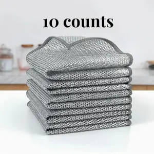 Multipurpose Dishwashing Rag, 10pcs Reusable Wire Cleaning Rag, Kitchen Super Absorbent Reusable Cleaning Tool for Kitchen Sink, Pot, Bowl, Household Cleaning Supplies