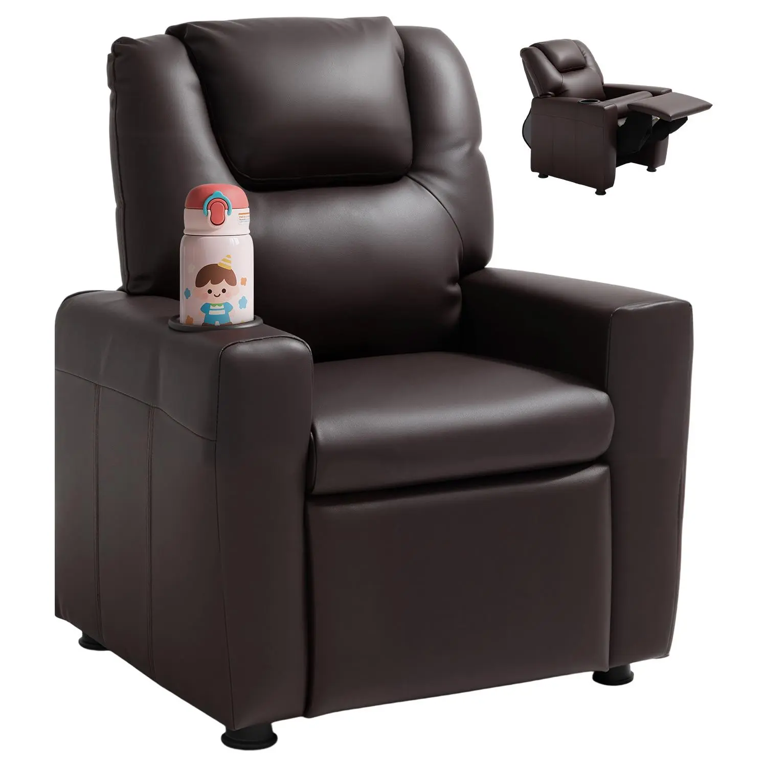 VEVOR Kids Reclining Chair – Cozy Reading Chair, Adjustable Modern Ergonomic Recliner with Cup Holder, 101°-121° Adjustable Backrest, Easy-to-Clean PU Leather Couch with Footrest, 90 lbs Load, for Children (Brown) [Father’s Day Gift], Adjustable Modern Re