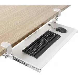 Keyboard Tray Under Desk Pull Out with Extra Sturdy C Clamp Mount System, 27.3 (32.5 inch Including Clamps) x 11 Inch Slide-Out Platform  Drawer for Typing White 01WW01