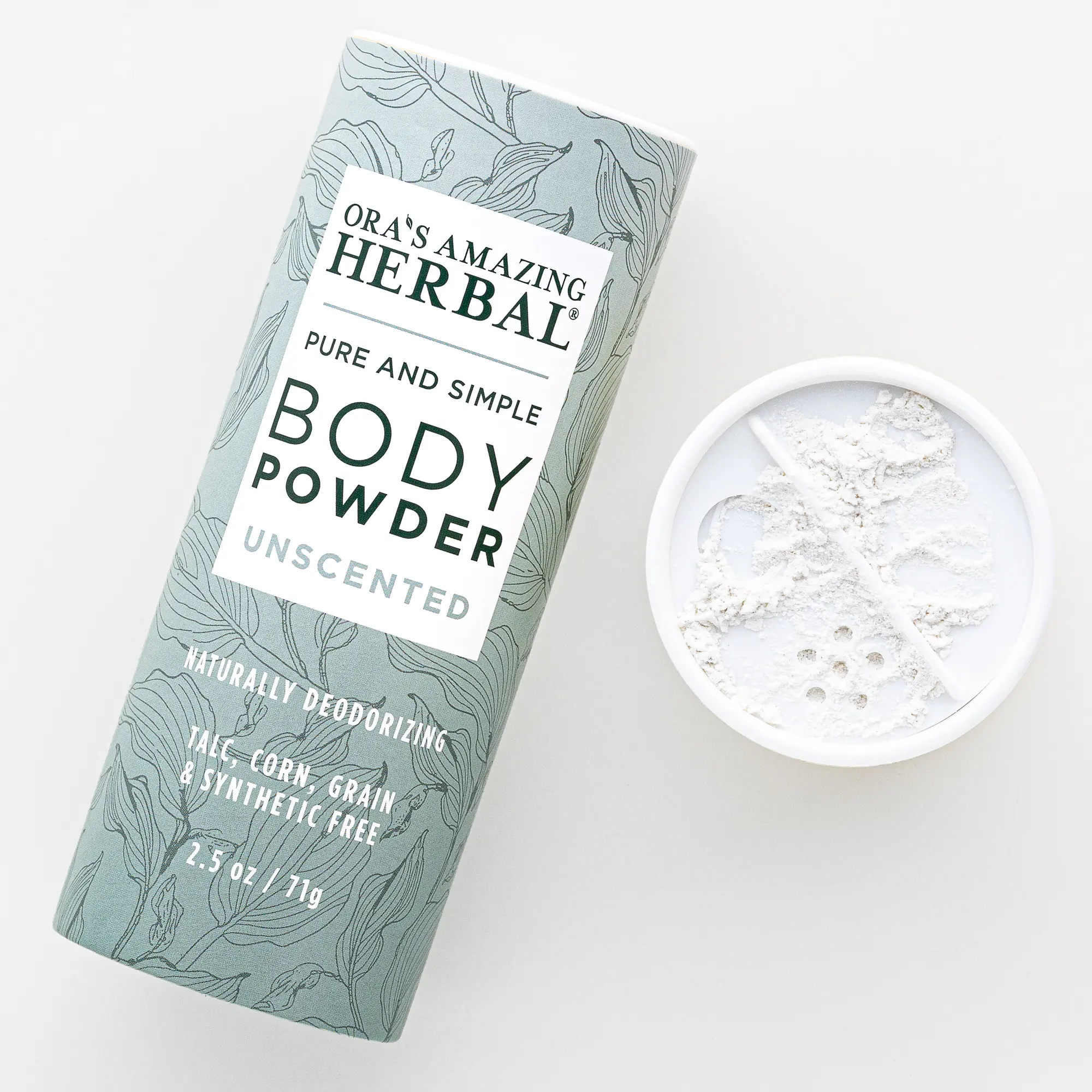 Ora's Amazing Herbal Gentle Body Care Skin Powder, Unscented, Naturally Deodorizing, Grain-Free, 2.5 oz Single Item Talc-Free Powder