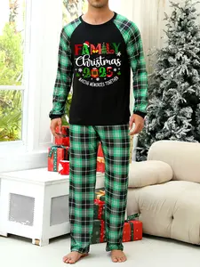 2-Piece Men's Autumn and Winter Christmas Printed Long Sleeve Pajama Set