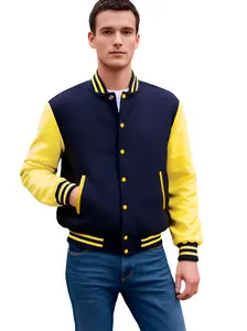 Men’s Varsity Jacket Genuine Leather Sleeve and Wool Blend Letterman Boys College Varsity Jackets