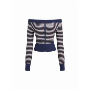 Cider Cotton-blend Off-shoulder Stripe Zip Through Sweatshirt