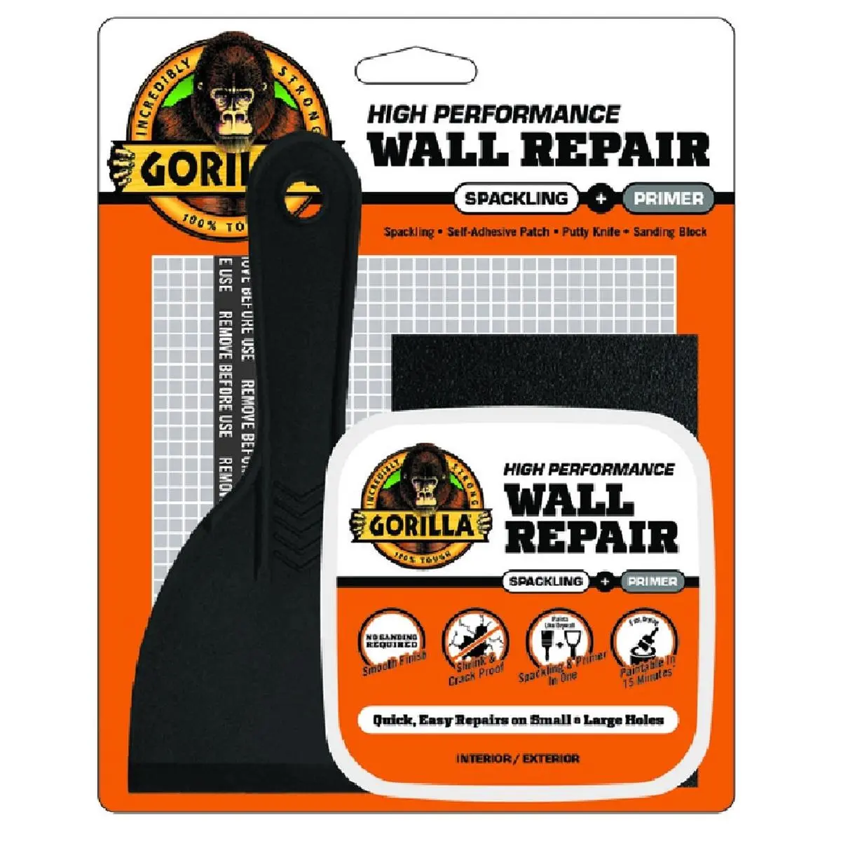 Gorilla Glue 8 oz White Wall Repair Kit with Tight-Lock Container, Durable Repair Solution, Paintable in 15 Minutes, Suitable for Outdoor Use, Not for Continuous Water Submersion