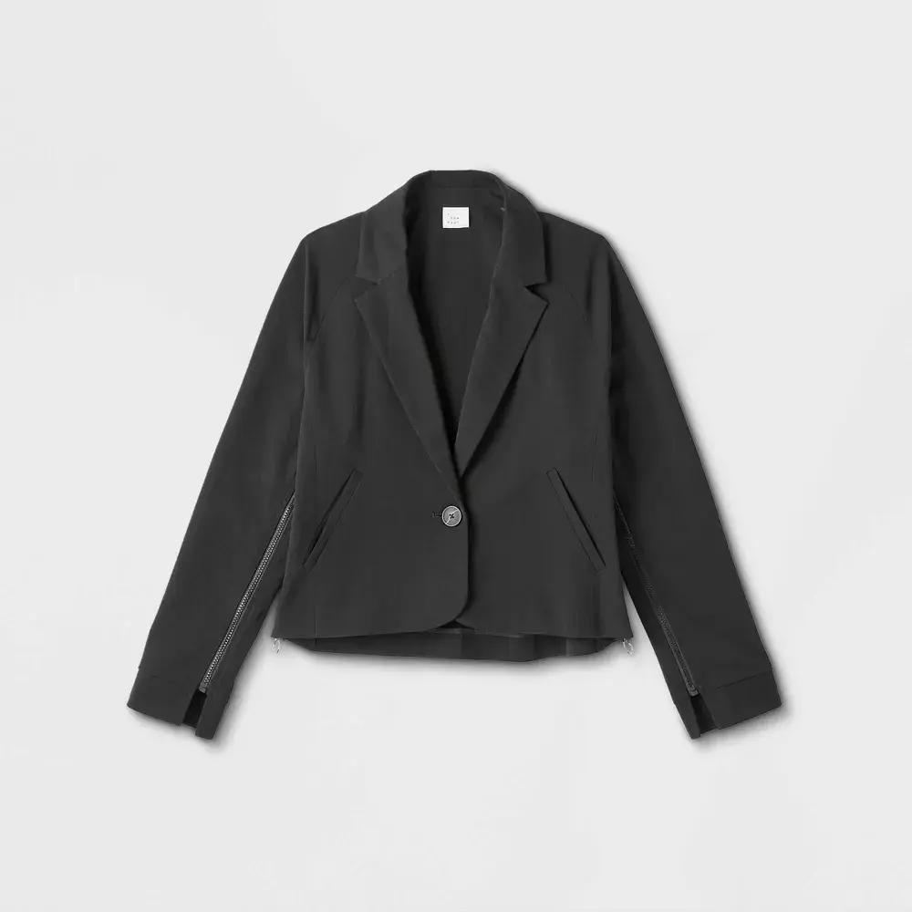 Women's Adaptive Seated Fit Side Opening Blazer Jacket - A New Day Black M: Recycled Polyester Slash Pocket