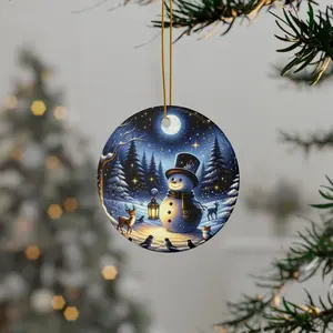 Ceramic Snowman Ornament – A Starry Night Scene for Festive Christmas Tree Decor