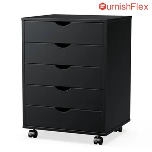 SweetFurniture 5 Drawer Chest- Dressers Storage Cabinets Wooden Dresser Mobile Cabinet with Wheels Bedroom Organizer Drawers for Office, Home officecabinet