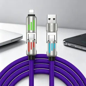 4-in-1 Multi USB Charging Cable (USB A/Type C/Lightning) -  Fast Charge & Data Sync, Breathing Light for Mobile Phones/Tablets