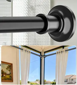 Extra Long Adjustable Tension Shower Curtain Rod 43-131 Inch 1.1 Inch Diameter Thick Heavy Duty Black No Drilling No Rust Spring Rod for Bathroom Patio Windows Outdoor