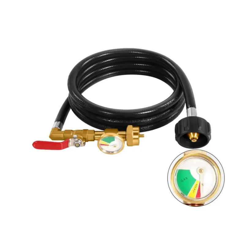 GEEKHOM 3FT Metal-Rubber 100% Solid Brass 350psi CSA Certified Propane Adapter Hose with Glow-in-the-Dark Tank Gauge, On-Off QCC1 Female Thread Adapter for 1lb Tanks, Outdoor Cooking, Tailgating, Heating Needs, Refillable Cylinders & Disposable Bottles