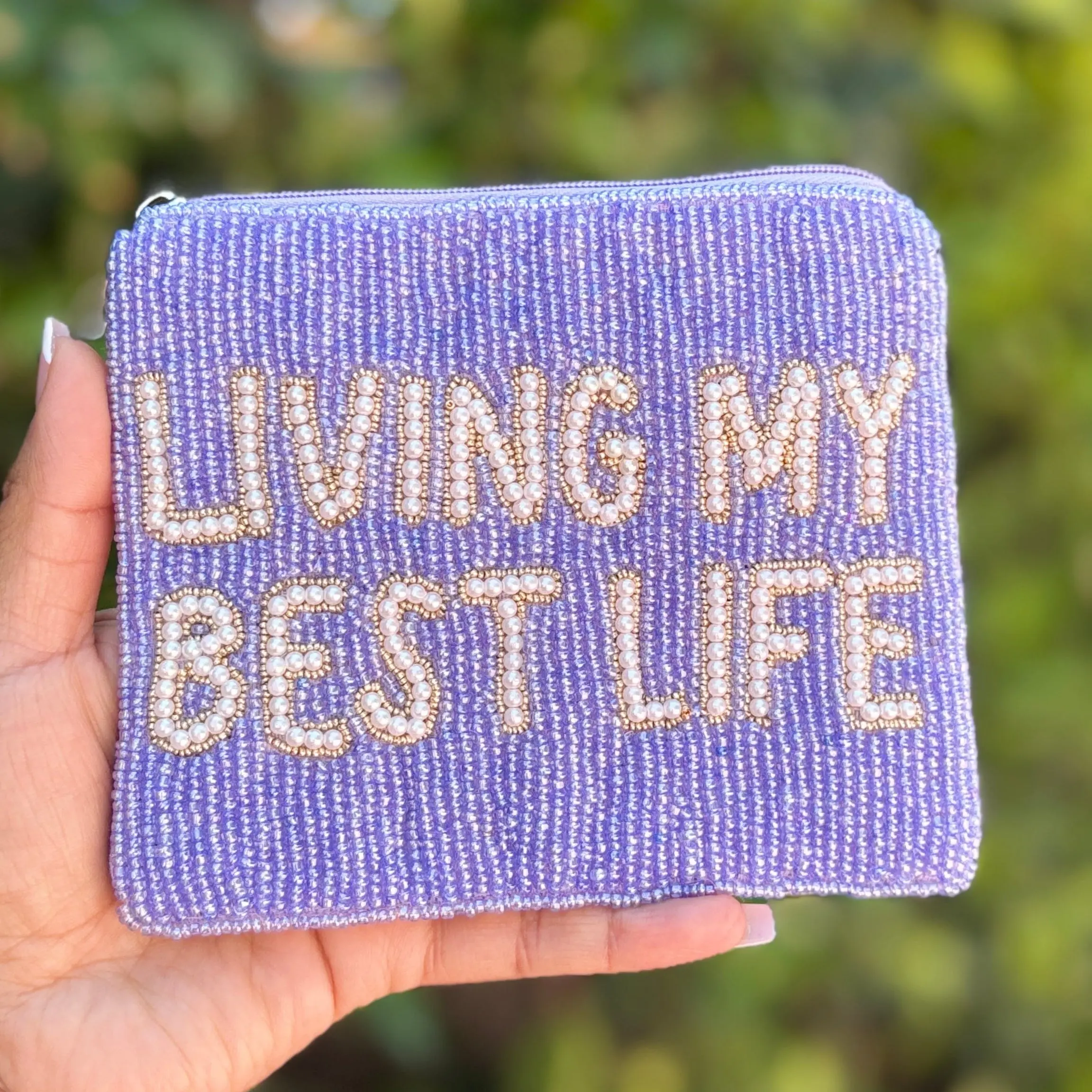 Women's Lavender Beaded Pouch Purse - Casual, Chic, Lightweight Coin Holder/Purse