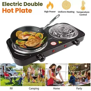 2000W Electric Double Burner Coil Stove-Portable Hot Plate Electric for Cooking, Countertop RV Hotplate with Non-Slip Rubber Feet and 5 Temperature Adjustments