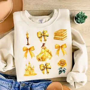 Watercolor Princess #Coquette Bow Sweatshirt, Bundle Princess Family Shirt, Movie Cartoon #Coquette Bow Sweatshirt, Family Vacation Sweatshirt, Pink Princess Sweatshirt (4)